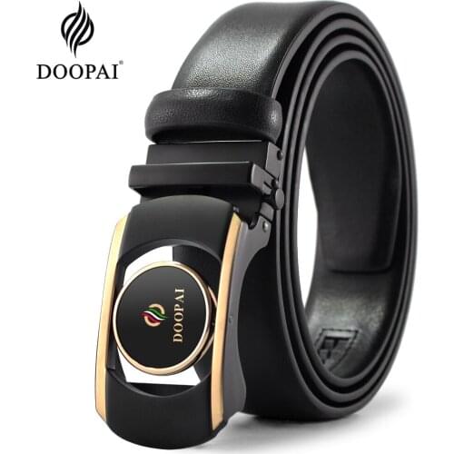 DOOPAI Mens Leather Belt Rotatable Automatic Leather Belts Leisure Fashion Ratchet Belts for Men Pants Waistband Ремень