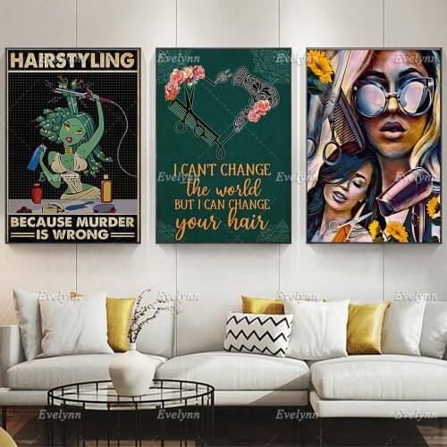 Hairdresser Watercolor Retro Poster, Beauty Salon Prints, Hair Stylist Home Decor, Hair Stylist Wall Art Canvas, New Salon Gift