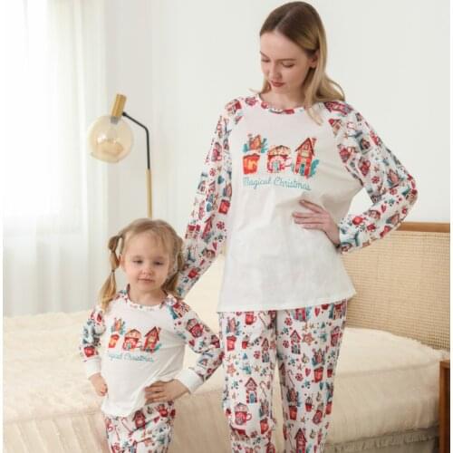 Family dress cartoon printing suit for baby, boy and dog family Christmas pajamas