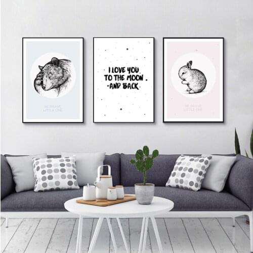 Modern Cartoon Cute Animal Rabbit Wall Art Canvas Painting Nordic Posters and Prints Wall Pictures for Living Bedroom Decoration
