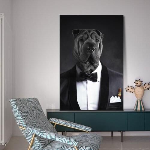 Modern Dog in Suit Canvas Paintings On the Wall Art Posters And Prints Nordic Dog Canvas Art Pictures For Living Room Cuadros