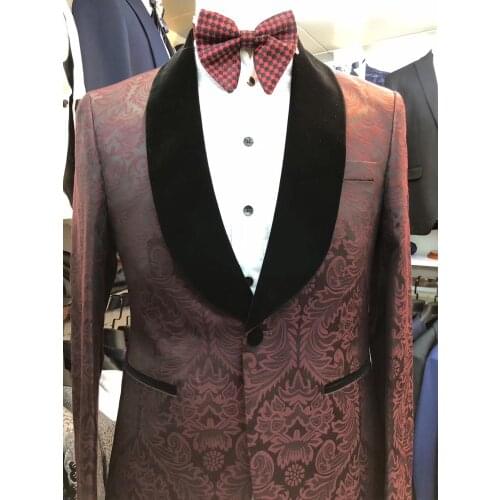 Wedding Suits For Men velvet Shawl Lapel Groom Tuxedos Traje Hombre Formal Black /red Man Suit Blazer (Jacket+Pants+Vest) 3 pie