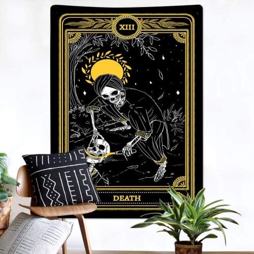 Tarot Arcana Skulls Night Art Tapestry Death Theme Mysterious Divination