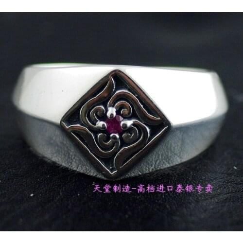 Thailand jewelry 925 Sterling Silver rings Square tangcao seal ring