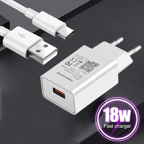 For Xiaomi Mi 11 Note 10 9 T Lite 8 9 SE CC9E A2 QC 3.0 Fast USB Charger EU Wall Plug For Redmi 8 8A 9T 8 K40 Type-c USB Cable