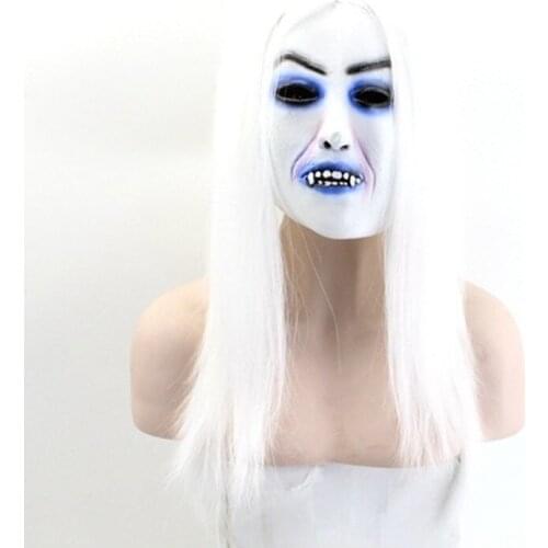Vampire Horror Halloween Mask White Color Long Wig Full Face Latex Cosplay Party Mask Masquerade Mask Carnival Party Mask Horror