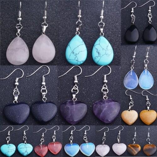 Vintage Water Drop Love Heart Dangle Natural Blue Turquoises Stone Earrings Women Girls Charm Family Friends Party Jewelry Gift