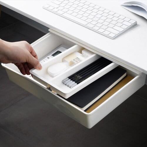 Punch-free Hidden Under Table Floder Desk Stationery Storage Box Drawer Holder Storage Drawers