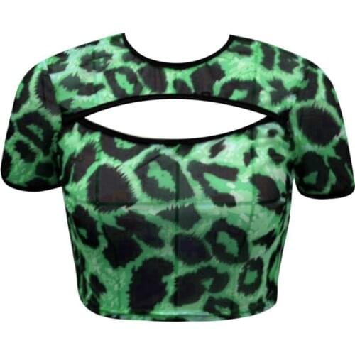 2021 Ladies T-Shirt Round Neck Women Casual Fashion Sexy Leopard Print Multicolor Nightclub Cropped Short Top New