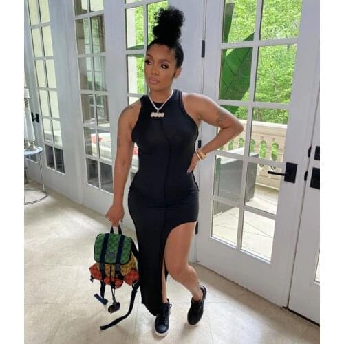 Ladies Skirt Summer Fashion Sexy Sleeveless Round Neck Solid Color Slim Irregular Hip Sling Dress