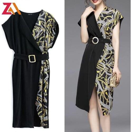 ZALady Summer Vintage Black Midi Dresses For Women Clothes V-neck Office Work Short sleeve OL Retro Casual Dress Robe Femme