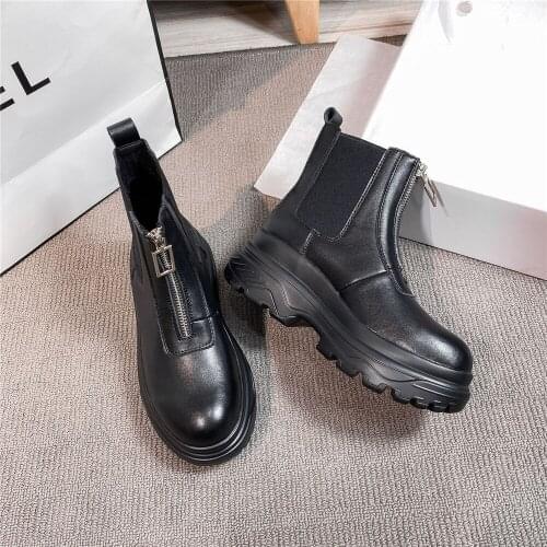 Winter Front Zipper Ankle Boots Women Fashion Leather Warm Black Casual Ladies Cotton Shoes Mid-tube Non-slip Women Ankle Boots