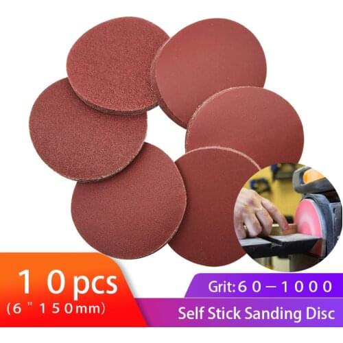 10pcs 6inch PSA Sanding Disc Aluminum Oxide Sanding Paper Adhesive Backed Sandpaper Sander Attachment for Random Orbital Sander