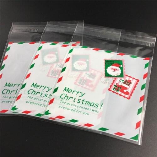 100pcs Christmas Envelope Gift Bag Plastic Cookie Bags Self-adhesive Biscuit Candy Bag Cookie Packaging Bags 10*10cm