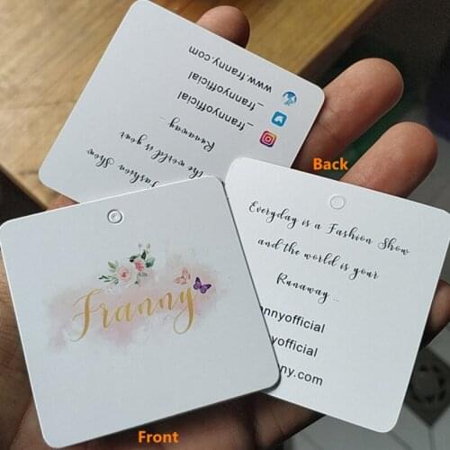 1000pcs , 6 * 6 cm Custom brand slogan/symbol 400GSM white square coated paper swing tag