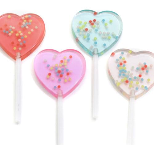 20/10 pcs New arrival Mixed Colour Cute Resin Simulation Heart Shaped Love Lollipops Kawaii Sweet Cabochons For Diy