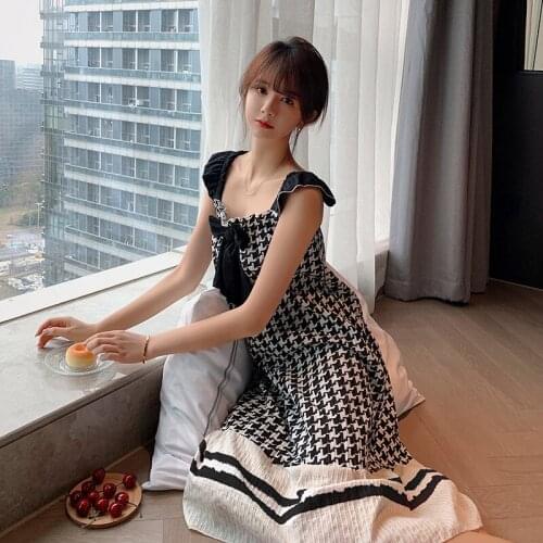 2021 Summer Sexy Sleeveless Nightgowns for Women 100% Cotton Print Sweet Bow Sleepwear Nightdress Night Dress Home Dress Nighty