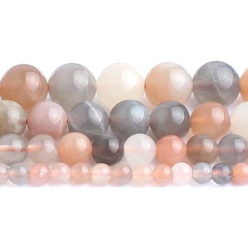 4/6/8/10mm Natural Mixed Moon Stone Sun Stone Tourmaline Stone Beads Round For Jewellery Making DIY Bracelet 15''/Strand