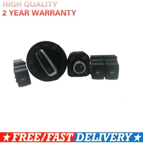 4/Set Chrome Headlight Windows Mirror Switch Button 5K3959857 5ND941431A 5ND959565A 5ND959855 For VW EOS Golf 5 6 GTI Passat B6