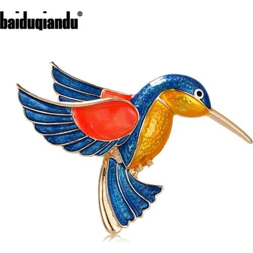 Baiduqiandu Red&blue Enamel Hummingbird Brooches for Women Cute Bird Style Jewelry Animal Brooch Pin High Quality Good Gift