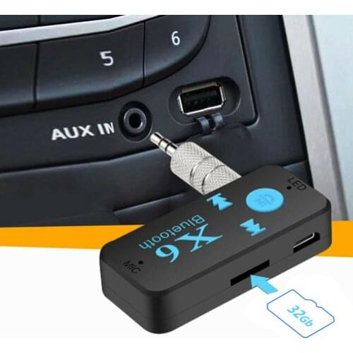 X6 Wireless Bluetooth4.1 Audio Music Receiver Stereo Car Kit Adapter 3.5mm AUX Handsfree Car Kit Support TF Card A2DP Mp3