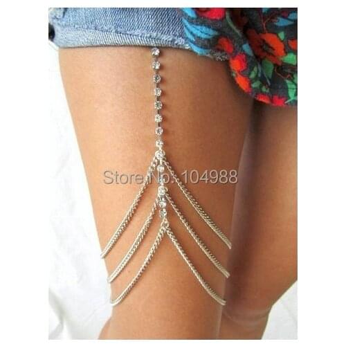 FREE SHIPPING STYLE L47 SIMPLE THREE LAYERS CHAINS RHINESTONE LEG CHAINS GOLD OR SILVER BODY CHAINS JEWELRY
