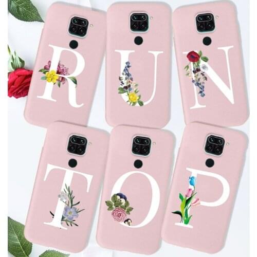 For Xiaomi Redmi Note 9 Pro 9S 9T 9A 9C Mi Note 10 Lite Case Letter Alphabet Flower Back Cover on Redmi Note9 Silicone TPU Pink