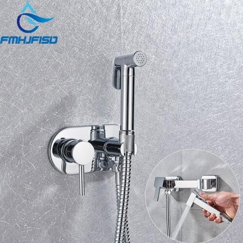 Chrome Bidet Faucet Brass Shower Tap Washer Mixer Muslim Ducha Higienica Cold Hot Water Mixer Crane Square Shower Sprayer Head