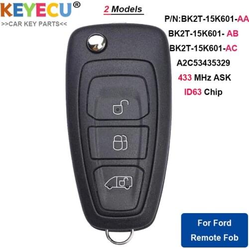 KEYECU Smart Remote Car Key for Ford Transit Custom 2012 2013 2014 2015 2016 Fob - 434MHz - 63+ Chip - BK2T-15K601-AA AB AC