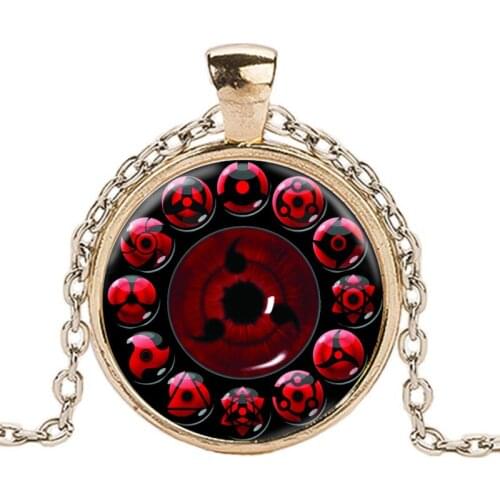 Red Write Round Eye Series Cabochon Glass Necklace Time Gem Pendant Jewelry