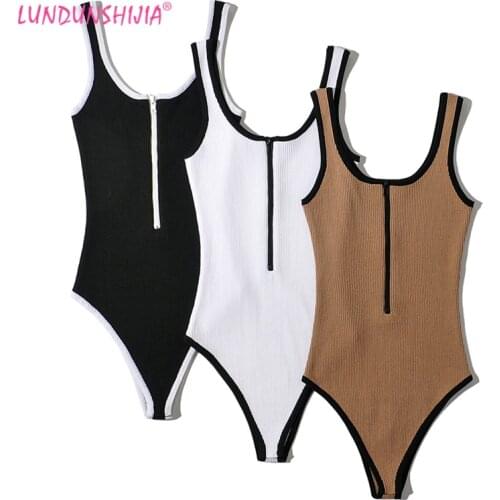 LUNDUNSHIJIA 2021 Summer Sexy U Neck Bodysuit Women Body Tops Streetwear Fashion Contrast Colors Tight Bodysuits