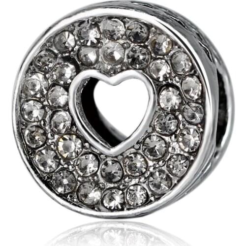 Fashion Round Bead Charm Radiant Hearts Shape Clear CZ Charms Fit Original Bracelets Women Diy Jewelry