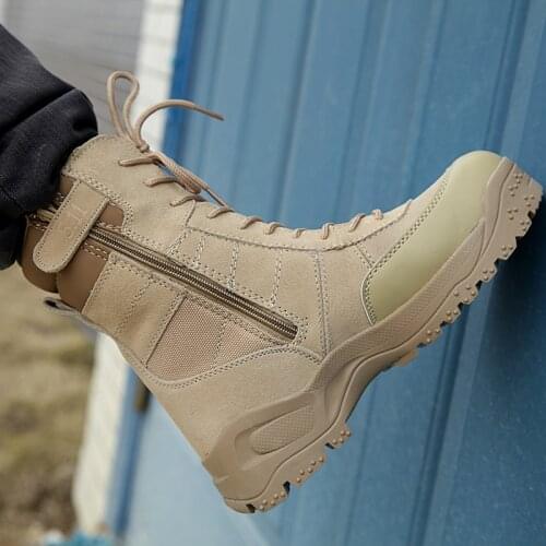 Men Hiking Outdoor Hunting Boots Leather Zipper High Top Camping Climbing Trekking Sneakers Man Military Tactical Army Boot