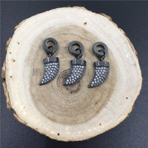 MY0744 Micro Pave Clear Zirconia Horn Tusk Pendant,Pave Zircon Charm,Petite Cubic Pendant Findings,Gun Black Copper Pendant