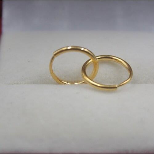 Real 24k Yellow Gold Hoop Earrings Smooth Band Hoop Earrings 10mm