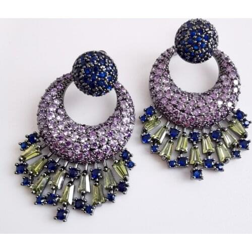 2021 new fashion Luxury retro blue CZ zircon woman earrings wedding bridel dressing,dinner ball party jewelry,free ship