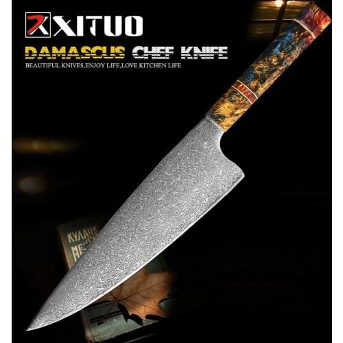 XITUO Chef Knife 67 Layer Japanese Damascus Steel 8 Inch Sharp Cleaver Slaughter Knives Kitchen Cooking Tool Solid Wood Handle