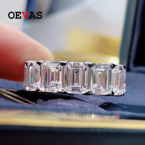 OEVAS 100% 925 Sterling Silver 5*7mm Square Full High Carbon Diamond Rings For Women Sparkling Wedding Party Fine Jewelry Gift
