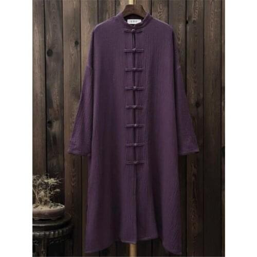 2020 Autumn Button Cardigan Tops Chinese Style Cotton Linen Shirts Tops Women Loose Full Sleeves Top Streetwear Plus Size M-7XL