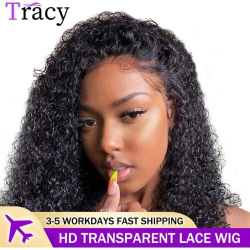 Peruvian Kinky Curly Wigs For Women Curly Lace Closure Wig 13x4HD Transparent Lace Frontal Wig Curly Lace Front Human Hair Wigs