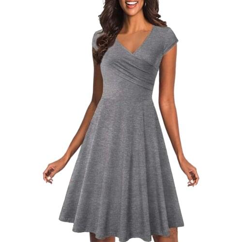 Beach Dress For Women Dresses Summer 2021 Womens Fashion Print Short Sleeve V-neck Knee-length Party Dress Vestidos Mujer