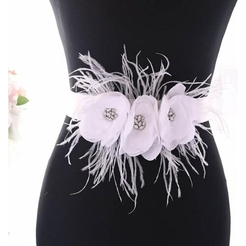 ZMS438 Wedding Dress Belt Rinestone Applique With Feather Bridal Accessories Belt for Wedding Dress Sash Multicolor Ribbon Belt
