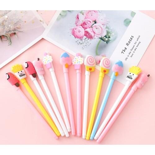 50PCS Creative Cute Food Neutral Pen Cartoon Personality Student Stationery Fun Signature Pen Pen 0.5mm Black Office Accessories