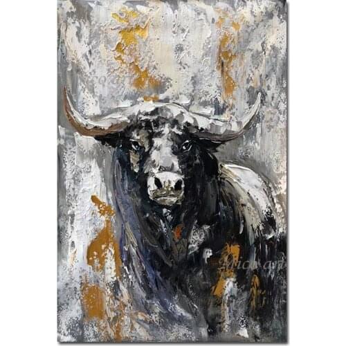 Pure Handmade Palette Knife Abstract Bullfight Canvas Picture Oil Painting Modern Bedroom Wall Decorative Animal Wall Art