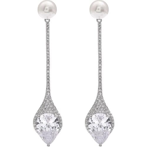 MEILIYISHI Freshwater Pearl Earring Water Drop AAA Zircon White Gold Color Luxury Copper Wedding Jewelry For Women Bridal Gift