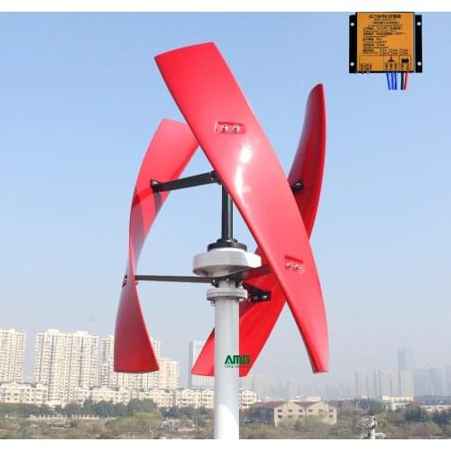 300W / 400W 24V Spiral Wind Turbine Generator Red/White VAWT Vertical Axis Residential energy with MPPT/PWM Charger Controller