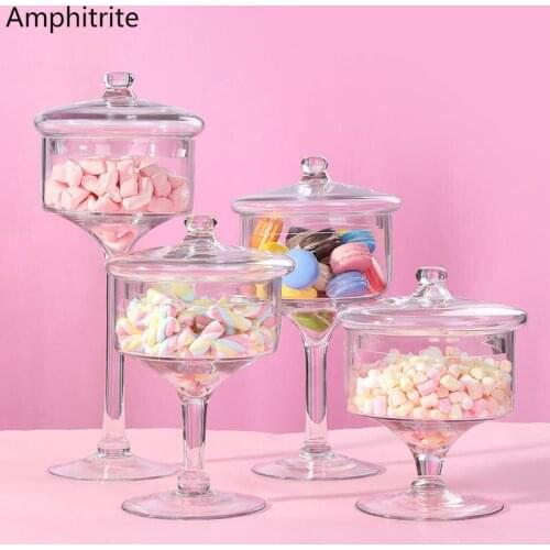 Glass Bottle Of The Creative Household High Tray Of Transparent Fruit Glass Storage Cap Sweet Bottle Dessert Bowl Wedding Jars