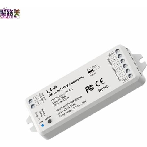 L4-M RF to 4 Channel 0-10V LED Dimmer 110-24V AC or 12V DC input 4 channel 0-10V signal output 2.4g RF Wireless remote control