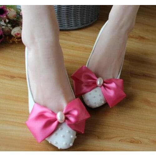 Fashion new design sweet pink bow pearls wedding pump shoes for women female ladies girl pink dress dance pumps shoe