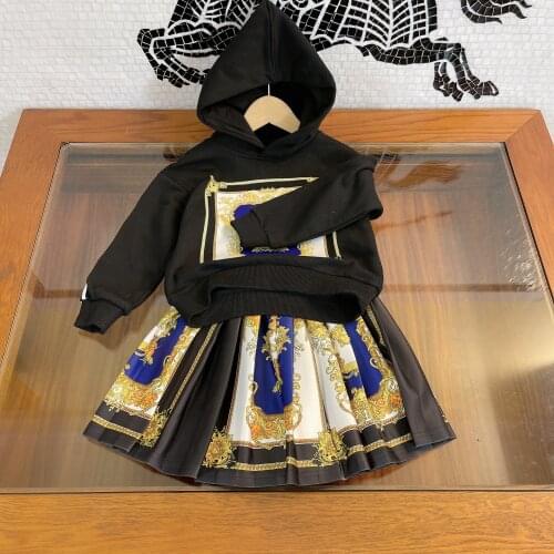 Brand design girls' early autumn style set 2021 Vintage relief jacquard Print Top + short skirt elastic waist 2-piece set